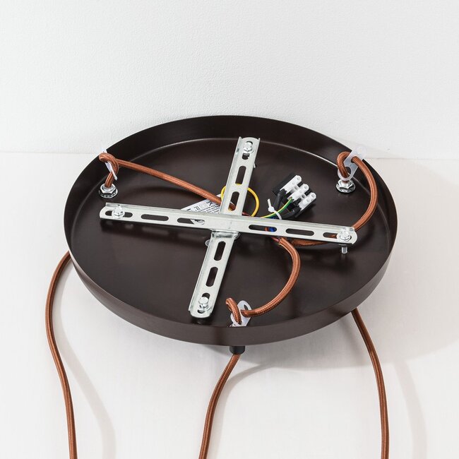 Travé pendant light design in travertine (natural stone) and wood, 3-light