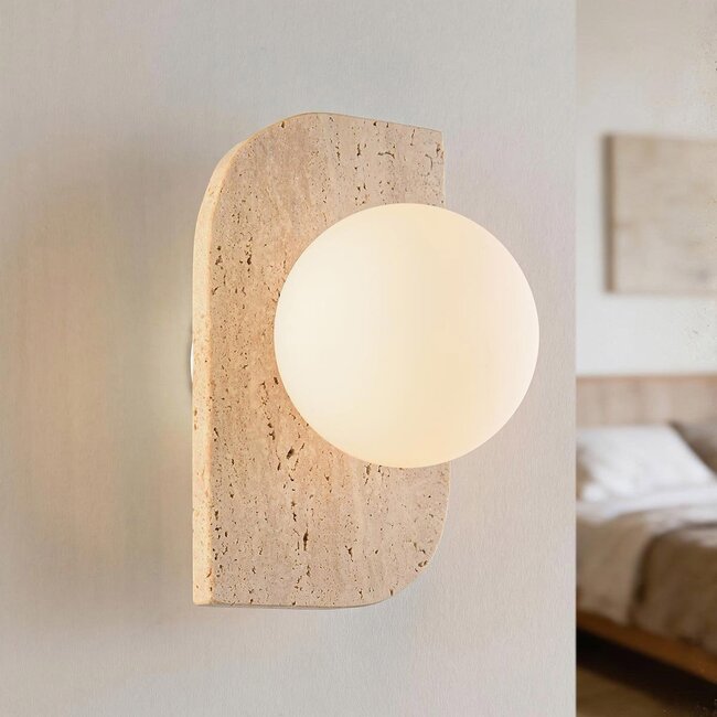 Travertine wall light with glass globe – Artea