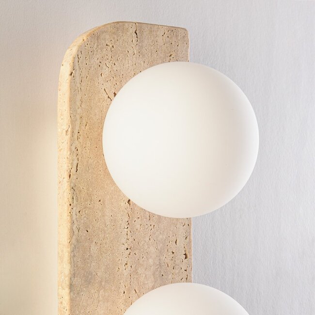 2-light wall light Artea made of travertine (natural stone) with glass sphere