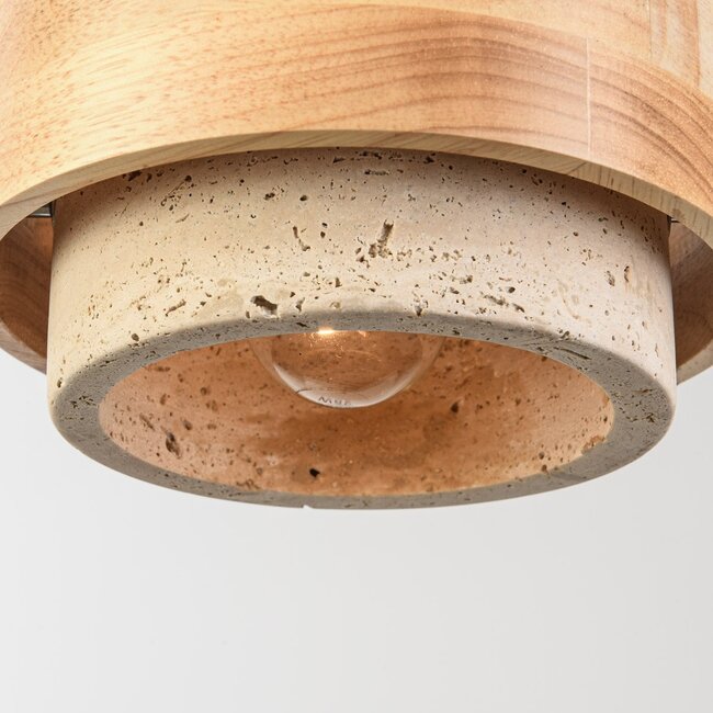 Japandi pendant light Travo made of travertine (natural stone) and light wood