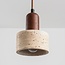 Japandi pendant light with three travertine (natural stone) shades and wood accents - Muro