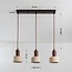 Japandi pendant light with three travertine (natural stone) shades and wood accents - Muro