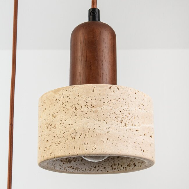 3-light Japandi pendant light Muro made of travertine (natural stone) and Wood