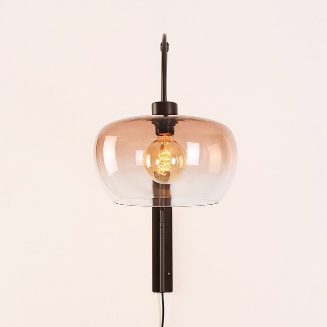 Dasha wall lamp in brown with swivel, extendable arm and brown ombre glass