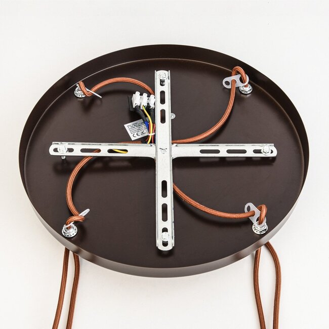 Round pendant light Mavero made of cement and wood, 4 lights