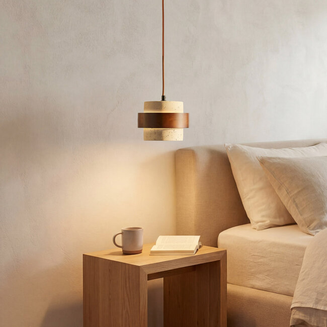 1-light pendant light Mavero made of cement and wood