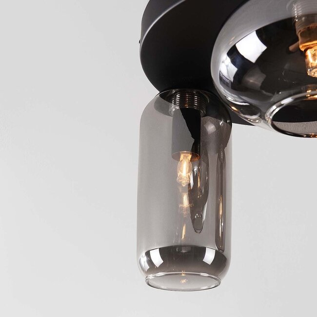 Black ceiling lamp Penba with 3 smoked glass shades
