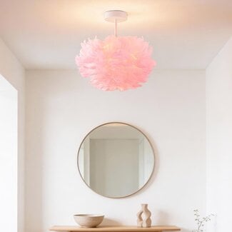 Elegant ceiling lamp Roselle with pink feathers