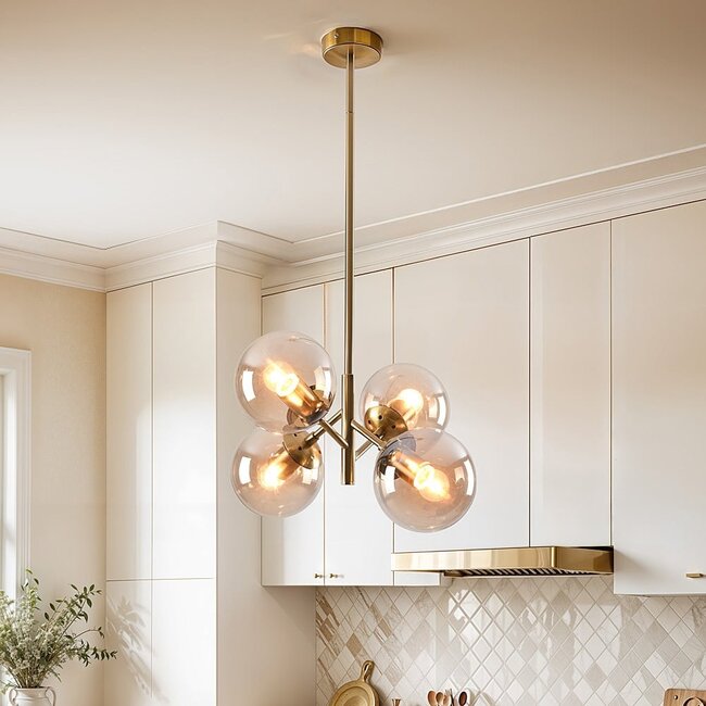 4-light retro pendant light Florence - gold and amber