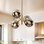 4-light pendant light Florence - mirrored smoked glass and gold