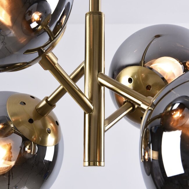 Retro pendant lamp in gold with smoked glass and mirror effect, 4-light - Florence