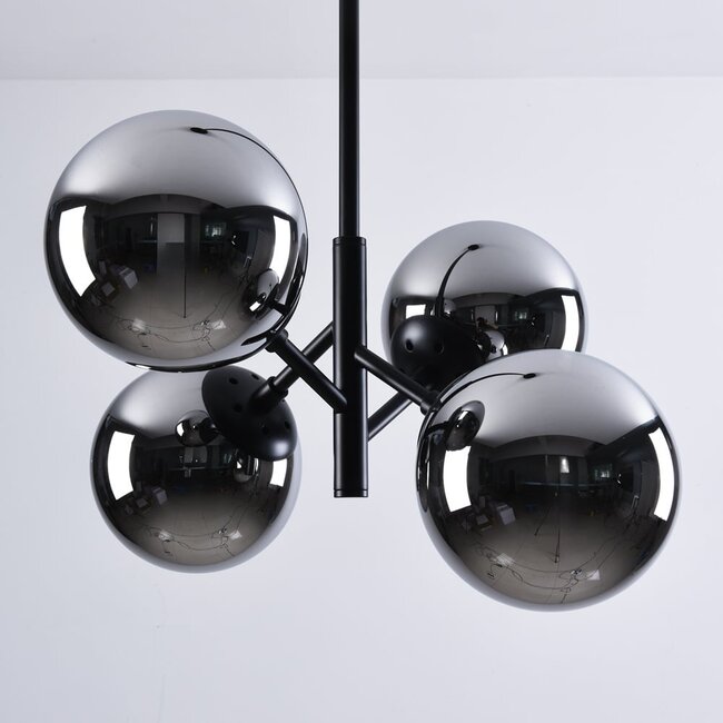 Retro pendant lamp in black with smoked glass and mirror effect, 4-light - Florence