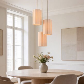 Pendant light Orva with 3-light in beige linen