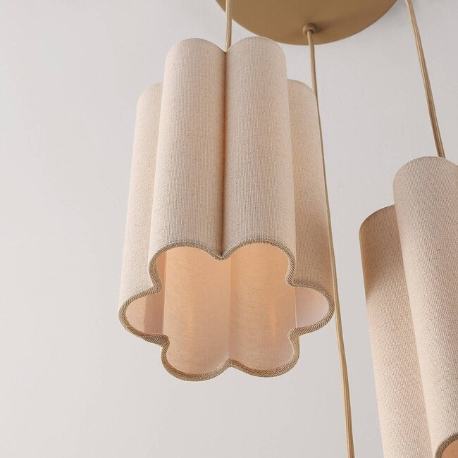 Pendant light with 3 light points in beige linen - Orva