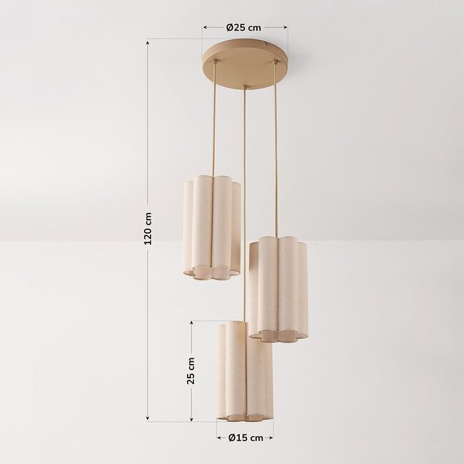 Pendant light Orva with 3-light in beige linen