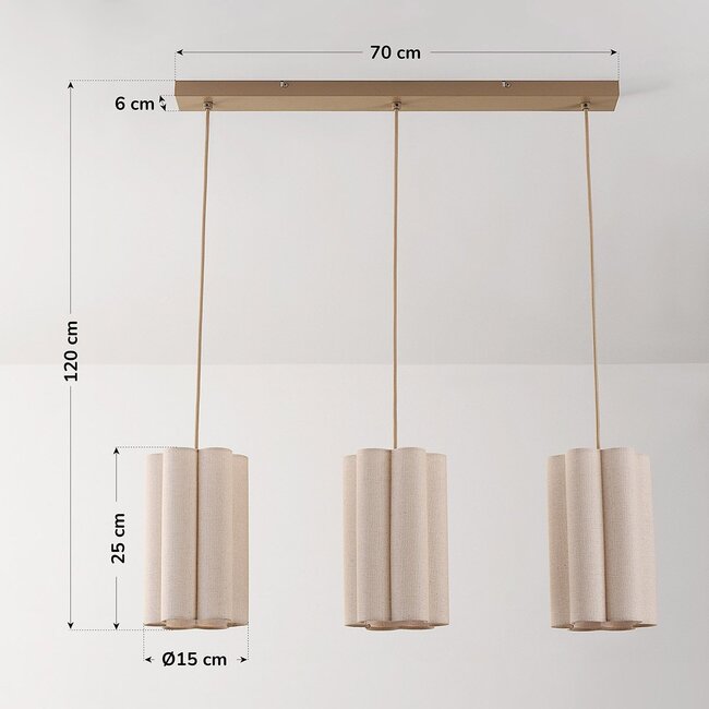 3-light modern pendant light Orza in beige linen