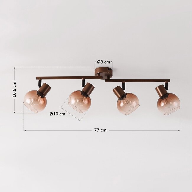 Dari ceiling light with four adjustable spotlights in brown ombre glass