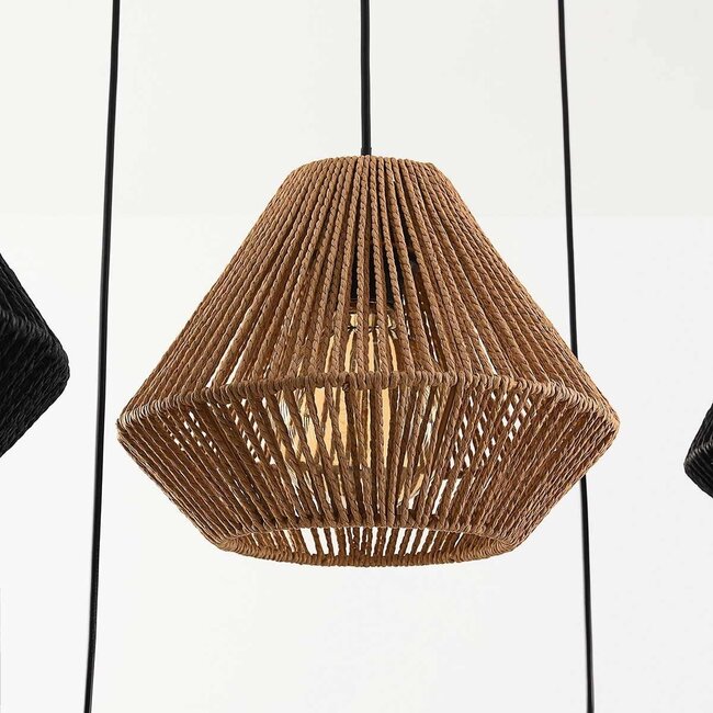 6-light pendant light Ivero made of paper cord in black and brown