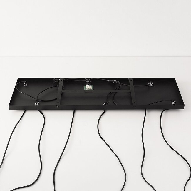 6-light pendant light Ivero - black and brown woven rope