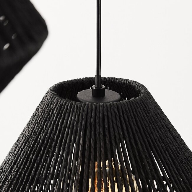 Pendant light Ivera 3-light in black paper rope