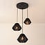 3-light pendant light Ivera - black woven rope