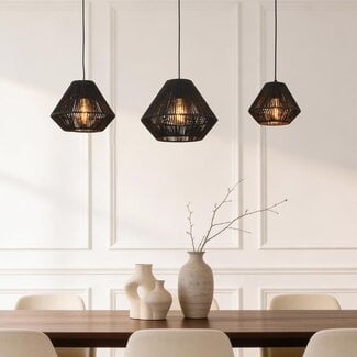 3-light pendant light Ives - black woven rope