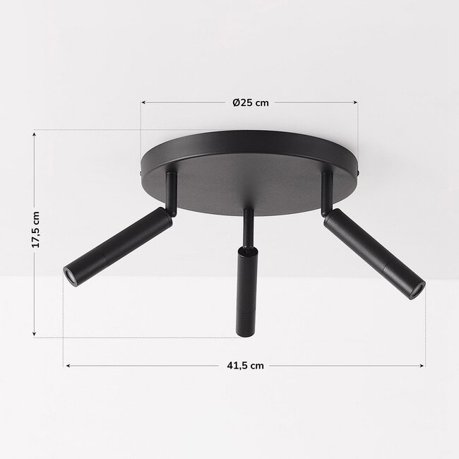 Black ceiling lamp Dora with three adjustable spotlights
