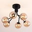 6-light ceiling light Leon - black with amber glass