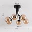6-light ceiling light Leon - black with amber glass