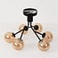 6-light ceiling light Leon - black with amber glass