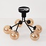 Leon ceiling light in black with Amber glass, 6 lights