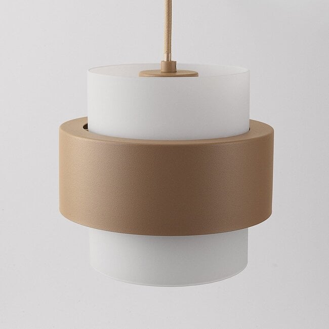 3-light pendant light Kodi - beige with milk-white glass globes