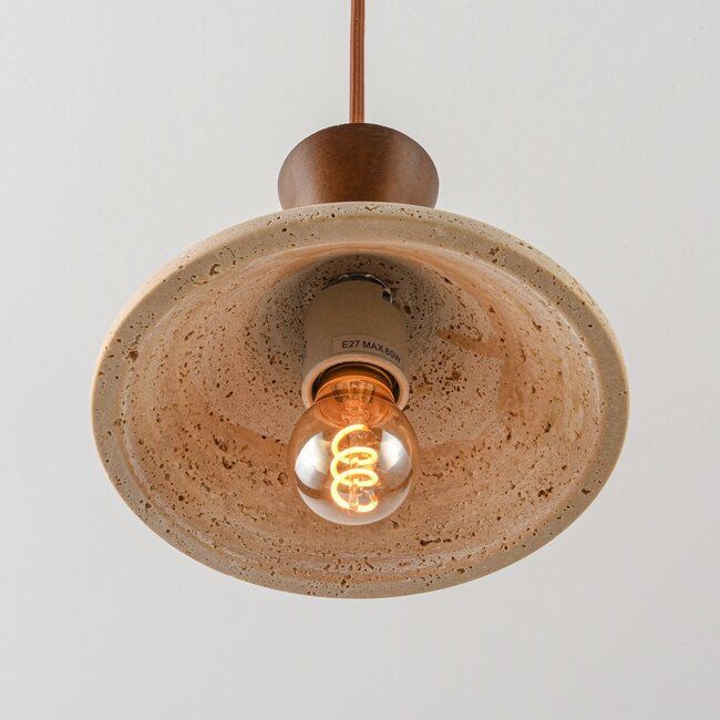 Japandi pendant light made of travertine (natural stone) and wood - Mara