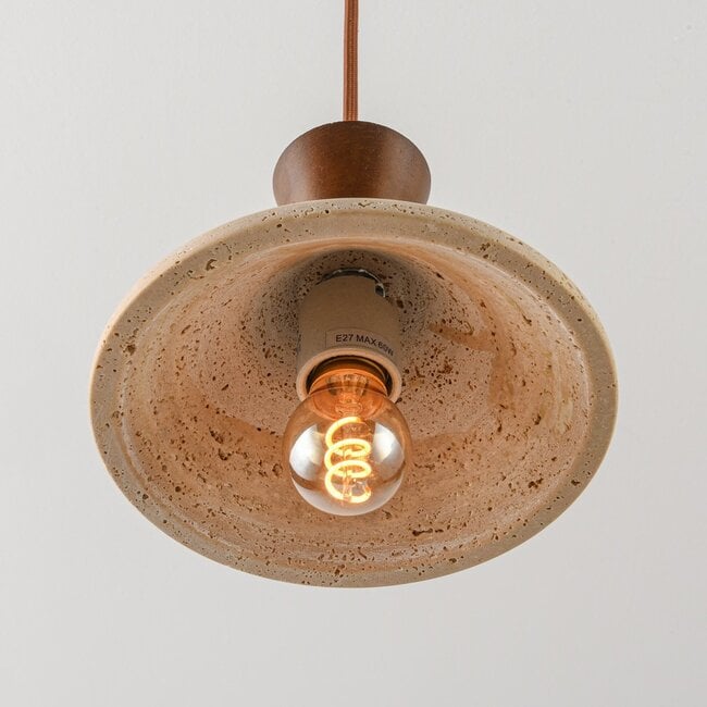 Japandi pendant light Mara - travertine (natural stone) and wood