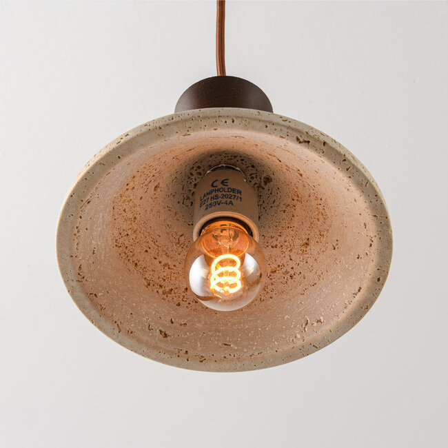 2-light Japandi pendant light Mara made of travertine (natural stone) and wood