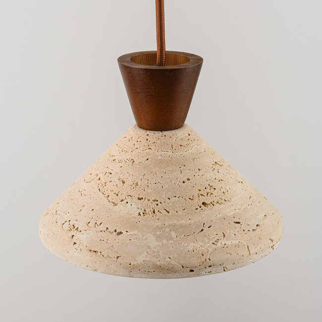 2-light Japandi pendant light Mara made of travertine (natural stone) and wood
