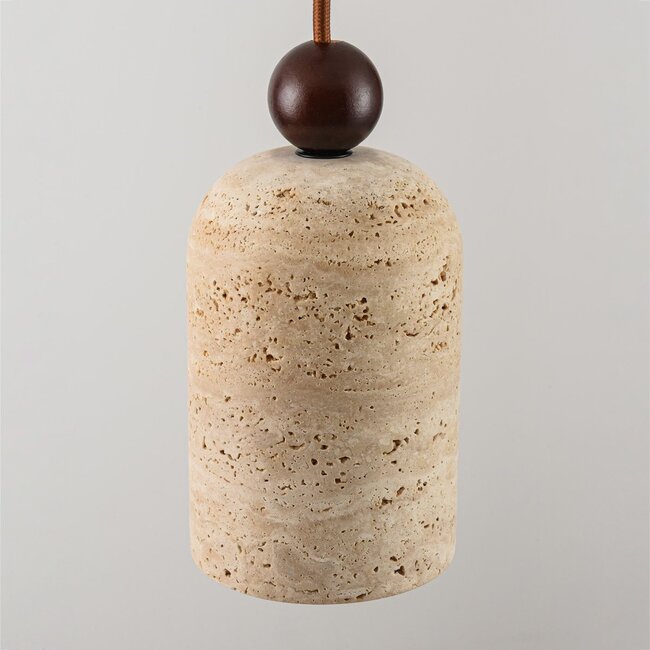 Japandi Voro pendant light made of travertine (natural stone) and wood, 2 lights