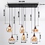 Pendant lamp with Amber glass and dark wood effect, 6-light - Loic
