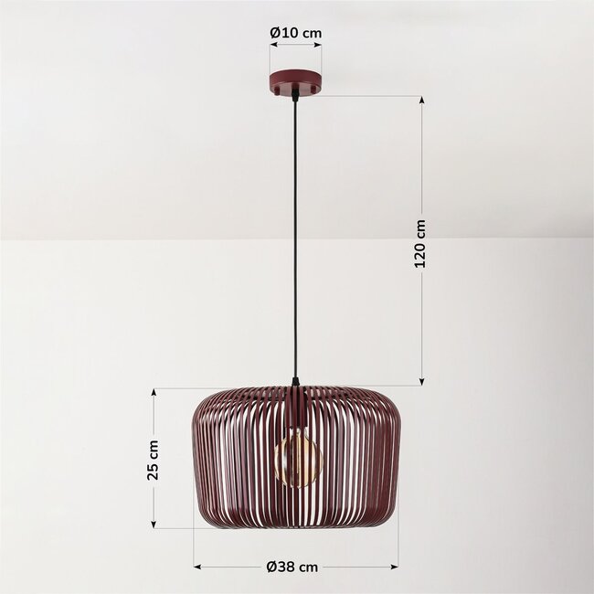 Pendant lamp Viro in red metal Ø38 cm