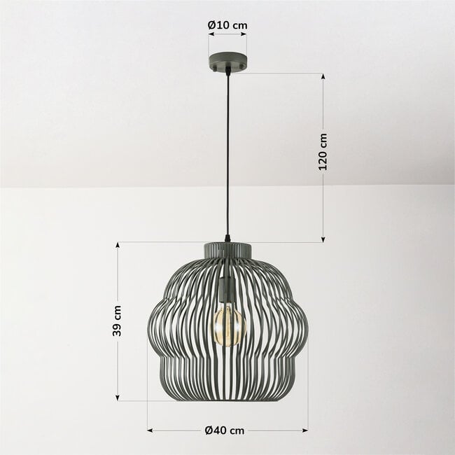 Pendant lamp Kavo in green metal Ø40 cm