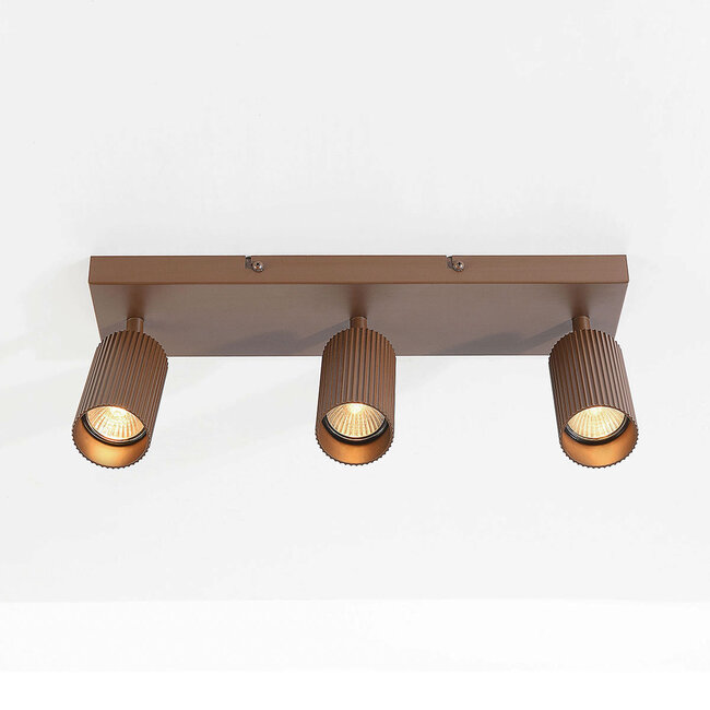 Ceiling light Blaze with 3 adjustable spotlights – ribbed brown