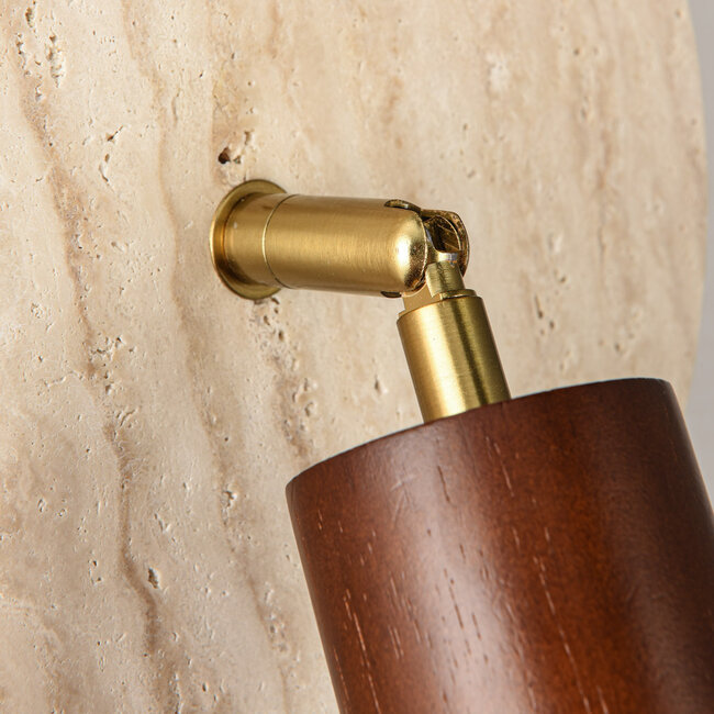 Wall light Sira with adjustable spotlight made of travertine (natural stone) and wood incl. Philips bulb