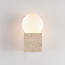 Square travertine wall light and opal white glass - Marno