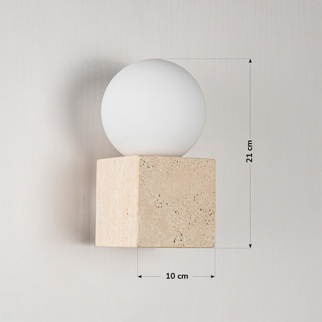 Wall lamp Marno - square travertine (natural stone) and milk-white glass
