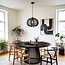 Lofas pendant light with open metal shade and black fabric