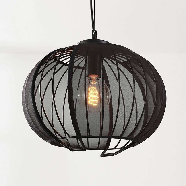 Lofas pendant light with open metal shade and black fabric