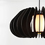 Wood pendant light Rorka with black slats, open round shape and diffuser