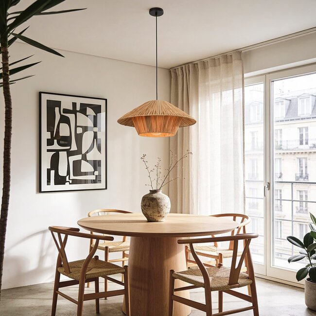 Raffina Pendant Light made of layered raffia paper