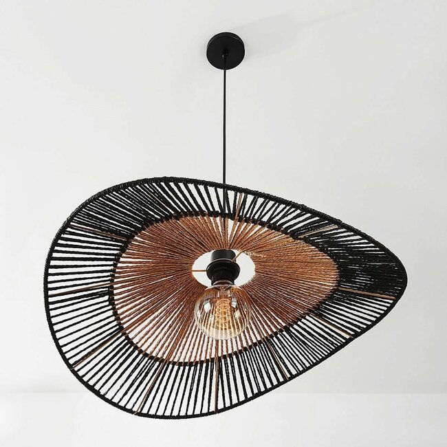 Ravena Pendant Light in Hand-Woven Paper, Black and Natural