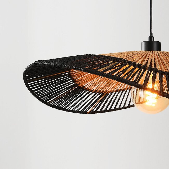Pendant light made of handwoven paper in black and natural - Ravena